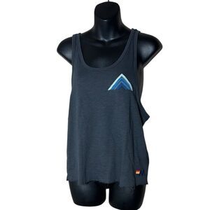 Aviator nation women’s small mountain stripe tank top raw hem embroidered